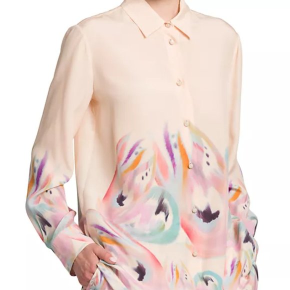 NWT$1,150 ETRO Silk Butterfly Wings Abstract Oversized Crepe Shirt Blouse 46, L - Picture 1 of 16
